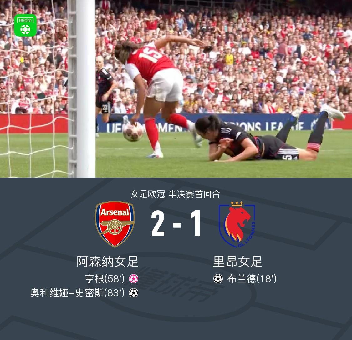 开云体育-阿森纳女足2-1里昂占先机，史密斯破门，布兰德进球难救主
